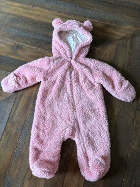 Carter's Pink Fuzzy Hooded Bear Footie One-Piece Suit